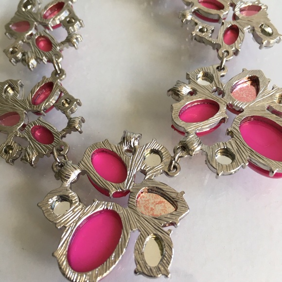 Colourful Pink Cabochon Acrylic Bead & Rhinestone Statement Necklace - Picture 4 of 5